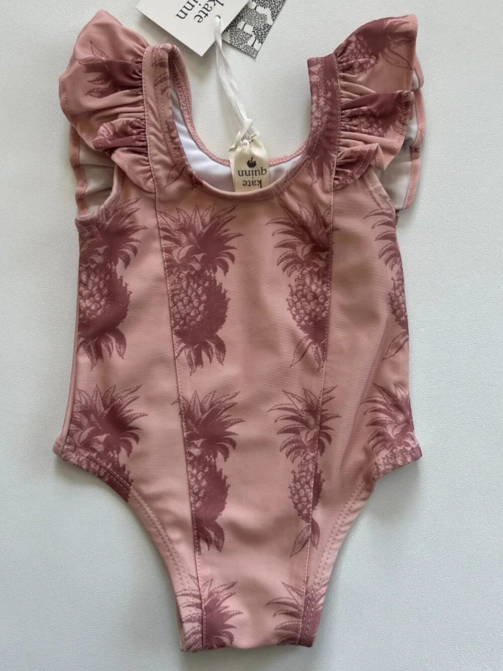NWT Kate Quinn Baby Swimsuit 3-6M Pink Pineapple Ruffle Tank Style